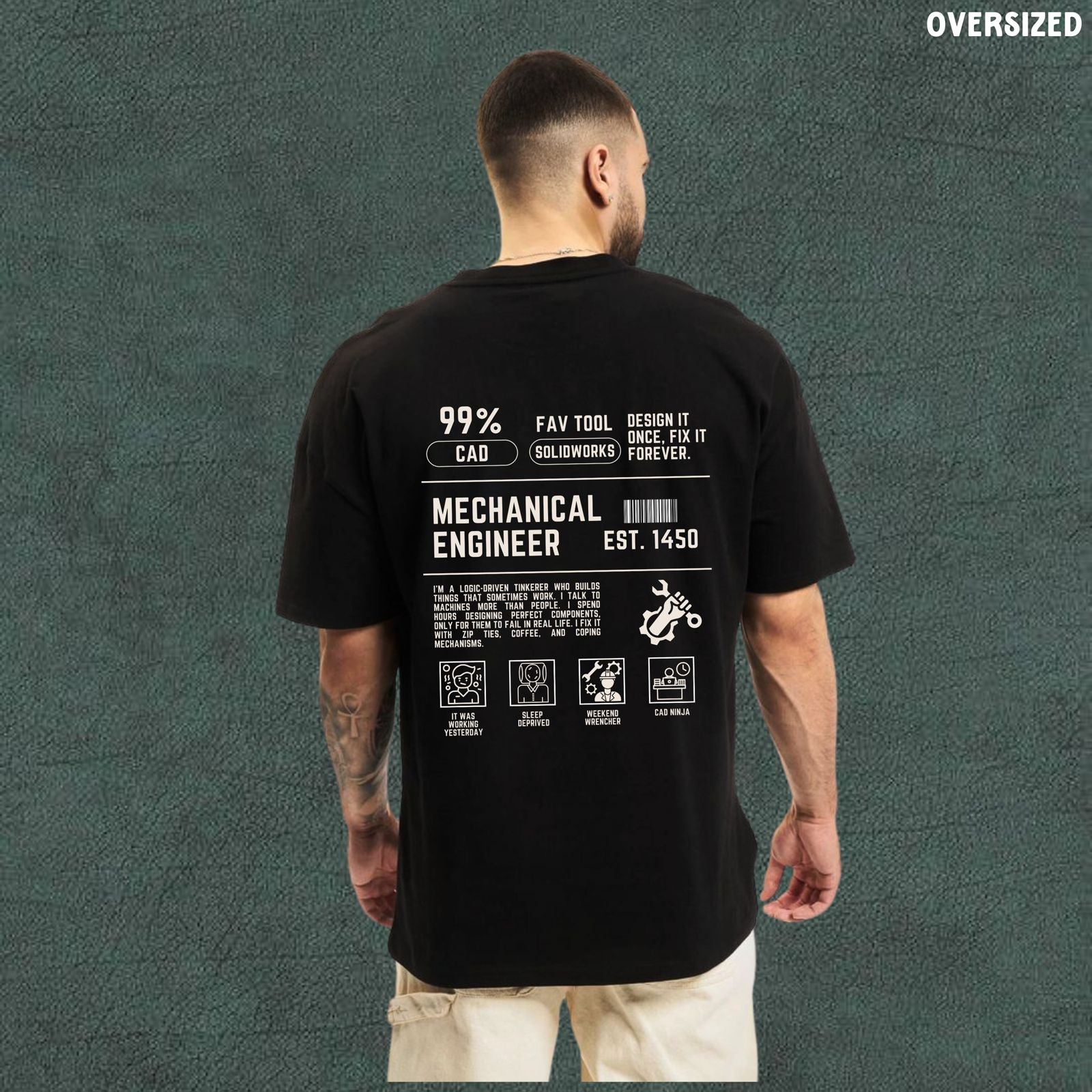 Mechanical Engineer Black Oversized Tshirt - Main Image