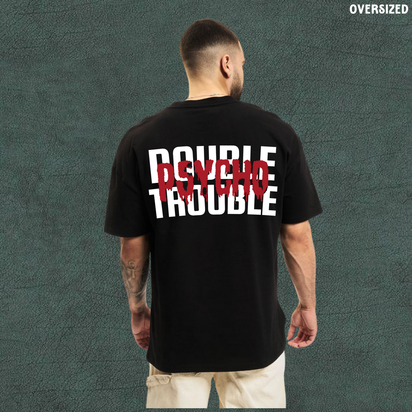 Psycho Double Trouble | Black Oversized Tshirt