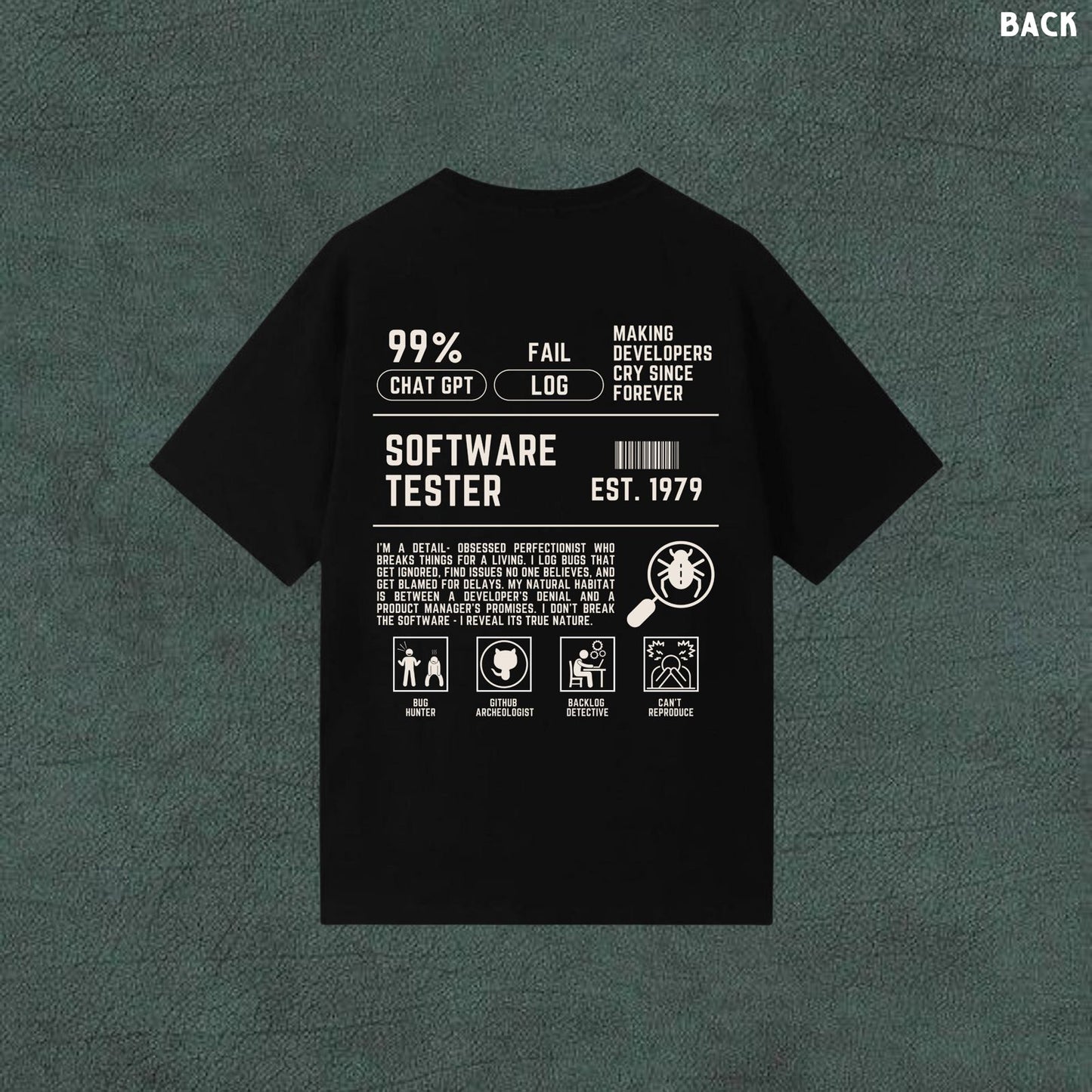 Software Tester | Black Oversized Tshirt